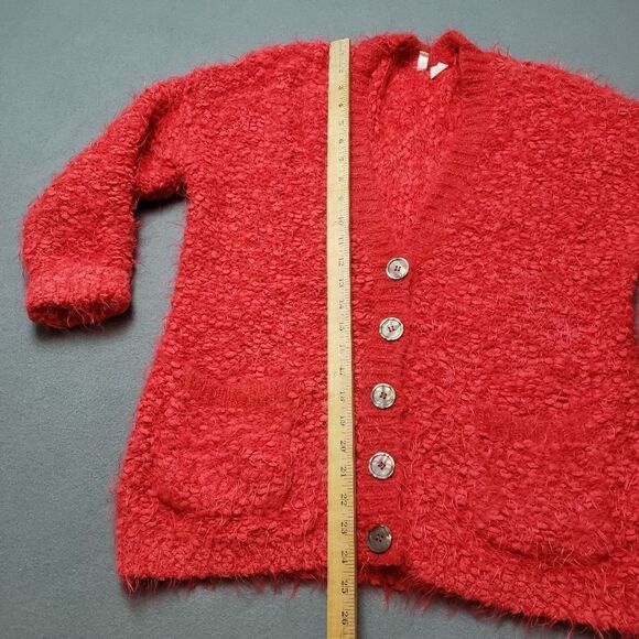 Moth Fuzzy Red Wool blend button up Cardigan in Red. - Picture 9 of 11